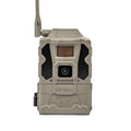 A tactical trail camera in a desert sand color with black accents, featuring an external antenna, a front-facing lens, and the embossed brand name 'REVEAL PRO 3.0' on its front face, set against a plain white background.