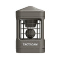 A tactical outdoor camera accessory by TACTACAM, featuring a matte dark gray housing, a front wire mesh guard, and a spherical lens inside, shown on a solid white background.