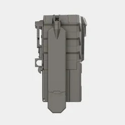 A gray tactical camera mount or bracket shown from the side against a light gray background.