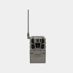 A gray trail camera with a tall antenna, shown against a plain light gray background.